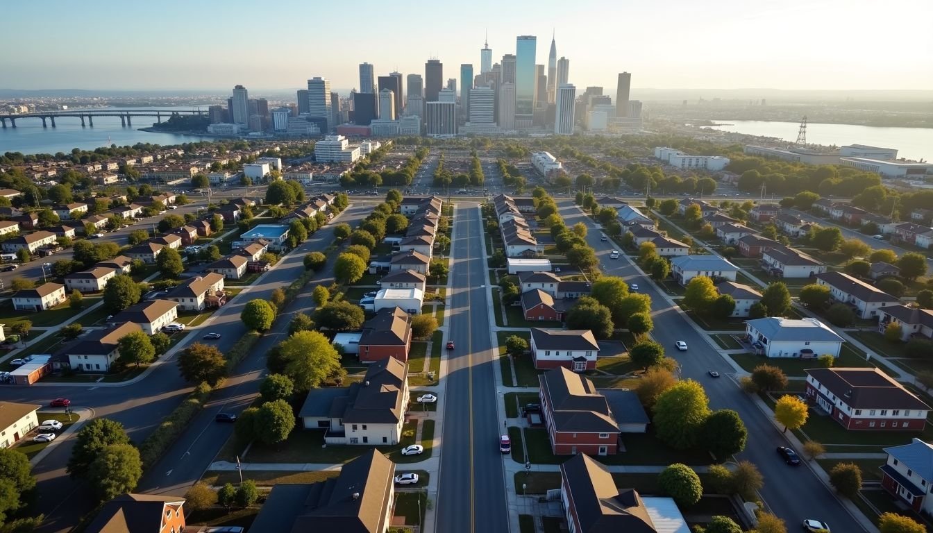 Aerial view of top 10 cities for real estate investors, featuring Tacoma and Oklahoma City.