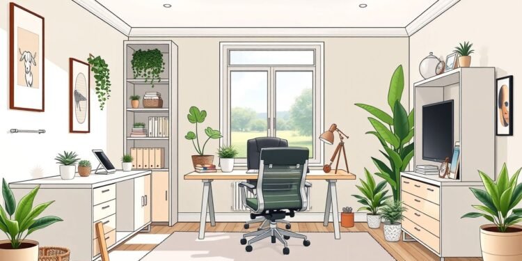 A tidy home office with a desk, chair, plants, bookshelves, and artwork caters to modern buyer preferences. A large window provides natural light, making it an ideal upgrade for boosting your home's appeal on the market.