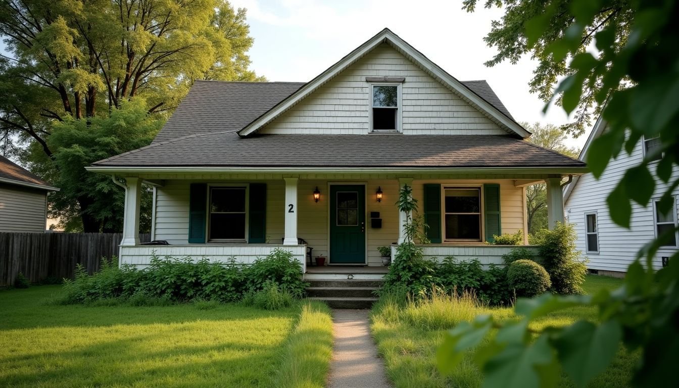 This photo shows a rundown suburban house with potential for a profitable renovation project.