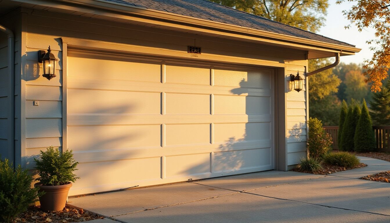 A sleek new garage door gleams in a pristine setting, symbolizing achievement and enhancing curb appeal.