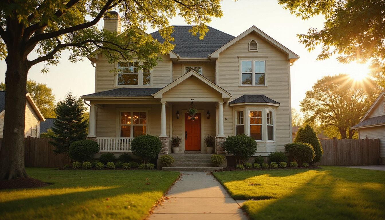 A beautifully maintained suburban home showcases modern architecture and landscaping, embodying comfort and smart home advancements.