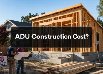 Detached accessory dwelling unit under construction in a residential backyard