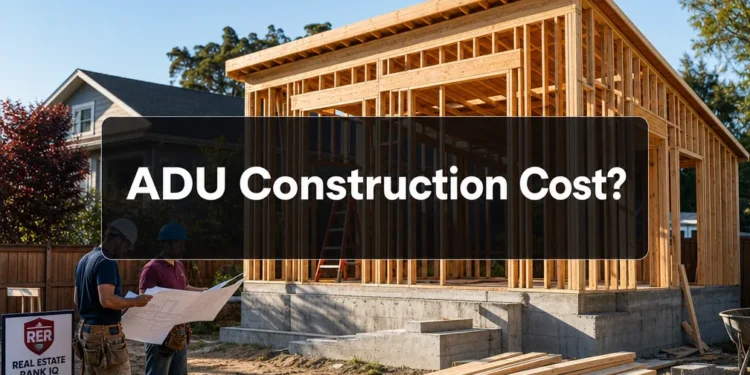 Detached accessory dwelling unit under construction in a residential backyard