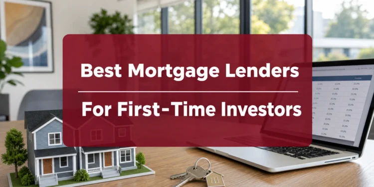 Loan officer desk with a model duplex, rate sheet and house keys for a first-time investor mortgage