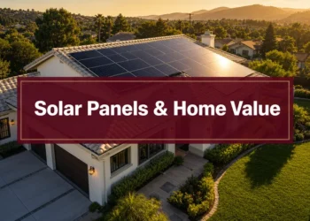 Rooftop solar panel array on a suburban single family home