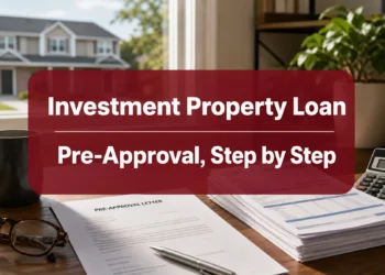 Pre-approval letter and bank statements on a desk for an investment property loan
