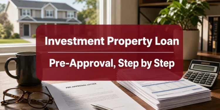 Pre-approval letter and bank statements on a desk for an investment property loan
