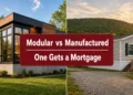 Side by side comparison of a modular home and a manufactured home on residential lots