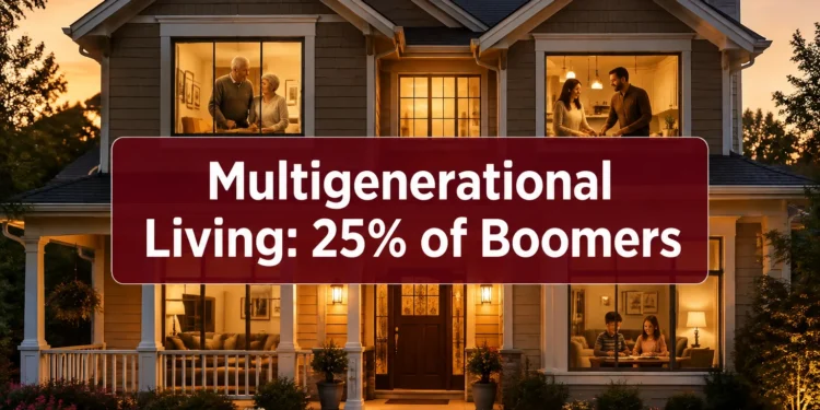 Three generations of one family outside their shared multigenerational home