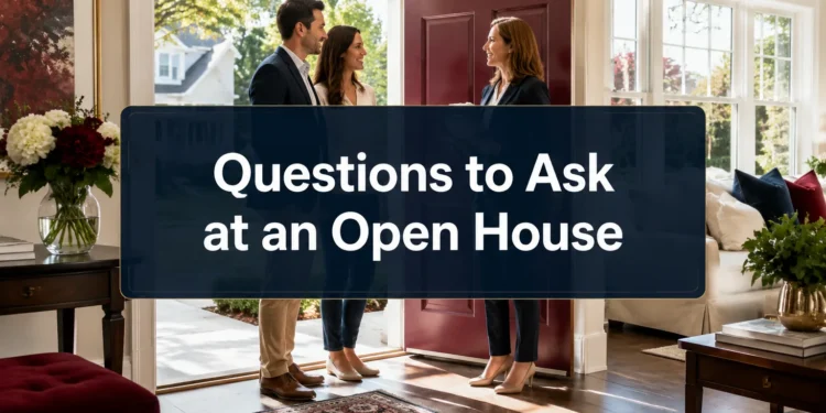 Buyers touring a staged living room during an open house